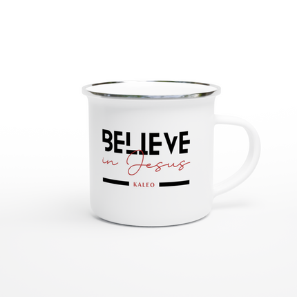 Belive in Jesus - Weiße Emaille-Tasse (12oz)