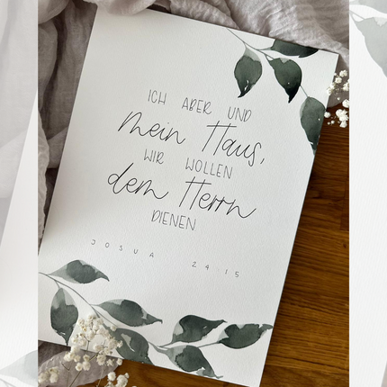 Poster „Ich aber und mein Haus“ Bibelvers deutsch A4