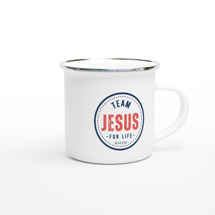 Team Jesus - Weiße Emaille-Tasse (12oz)