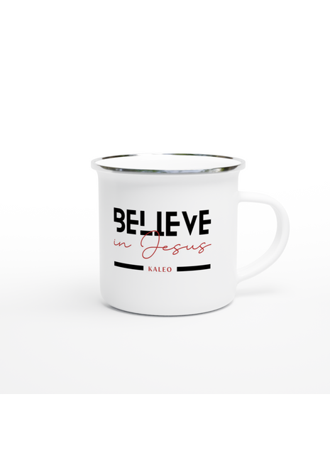 Belive in Jesus - Weiße Emaille-Tasse (12oz)