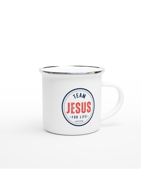 Team Jesus - Weiße Emaille-Tasse (12oz)