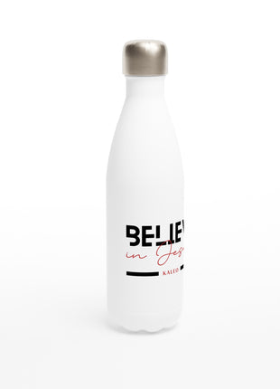 Belive in Jesus - Weiße Edelstahl-Wasserflasche (17oz)