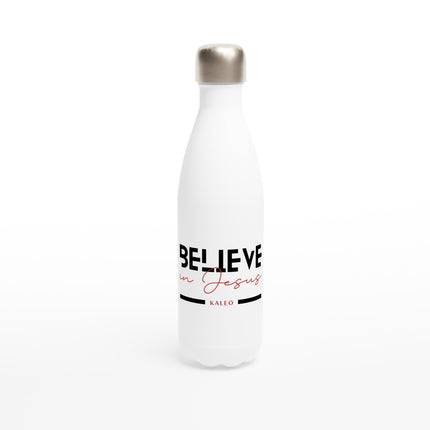 Belive in Jesus - Weiße Edelstahl-Wasserflasche (17oz)